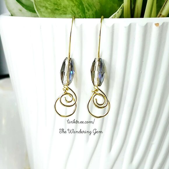 Boho Chic Beaded Dangle Earrings, Faceted Glass Jewelry, Artisan 1.5" - Picture 4 of 7